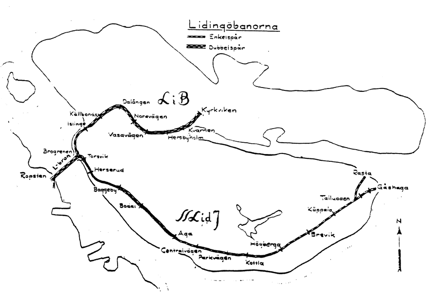 Schematisk plan ver Lidingbanorna